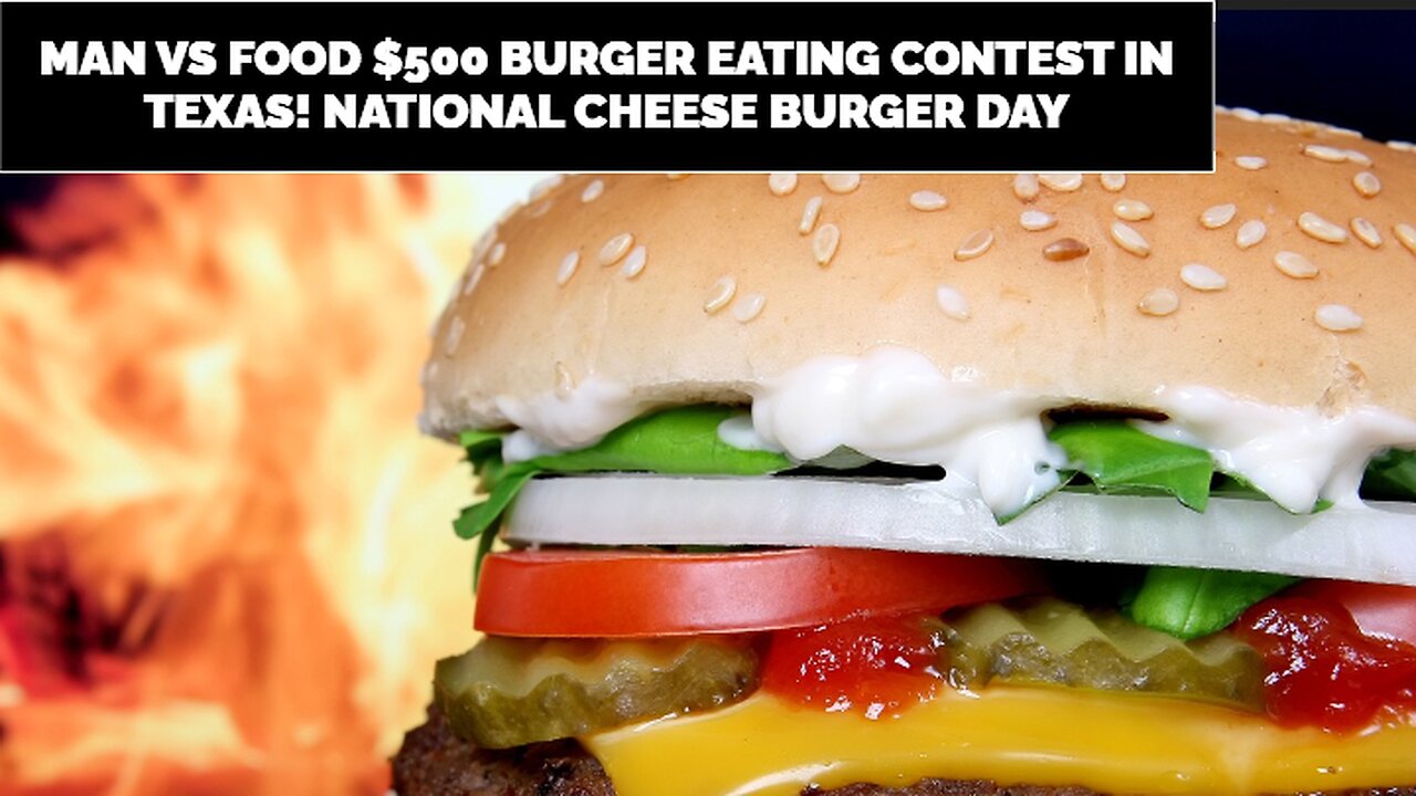 Man Vs Food $500 Burger Eating Contest in Texas! National Cheese Burger Day