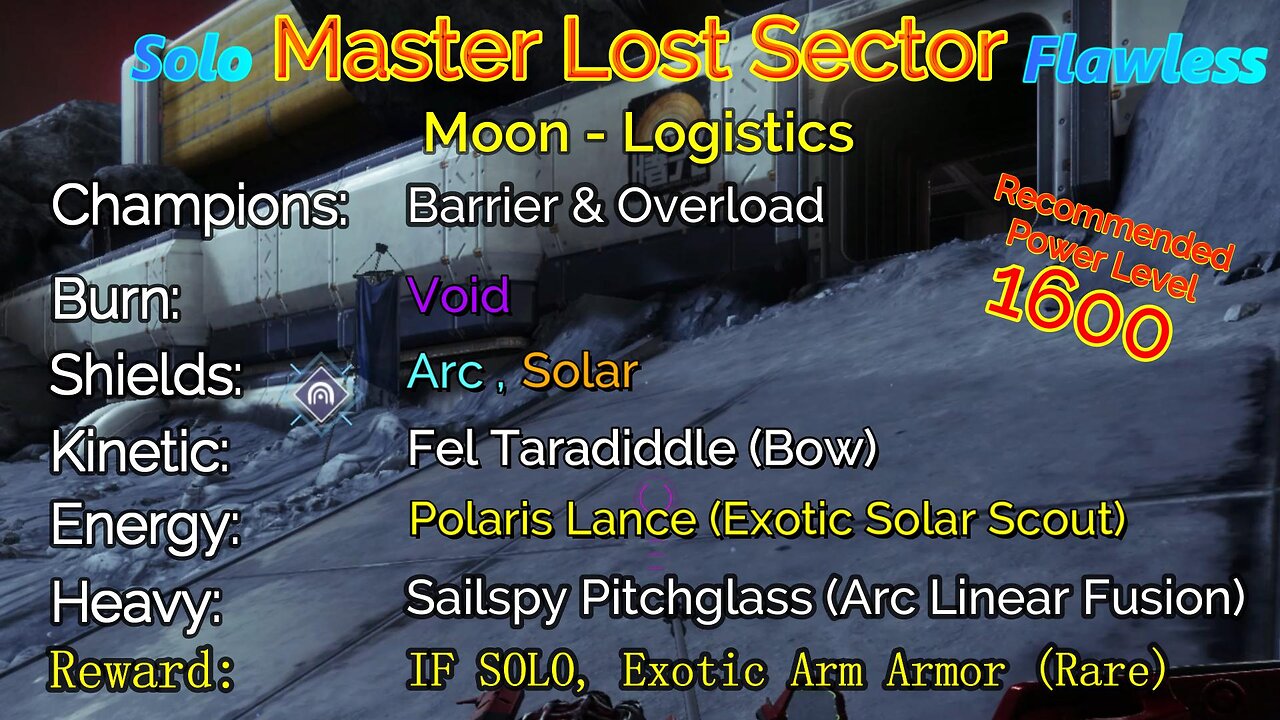 Destiny 2 Master Lost Sector: Moon - K1 Logistics on my Warlock Solo-Flawless 11-13-22