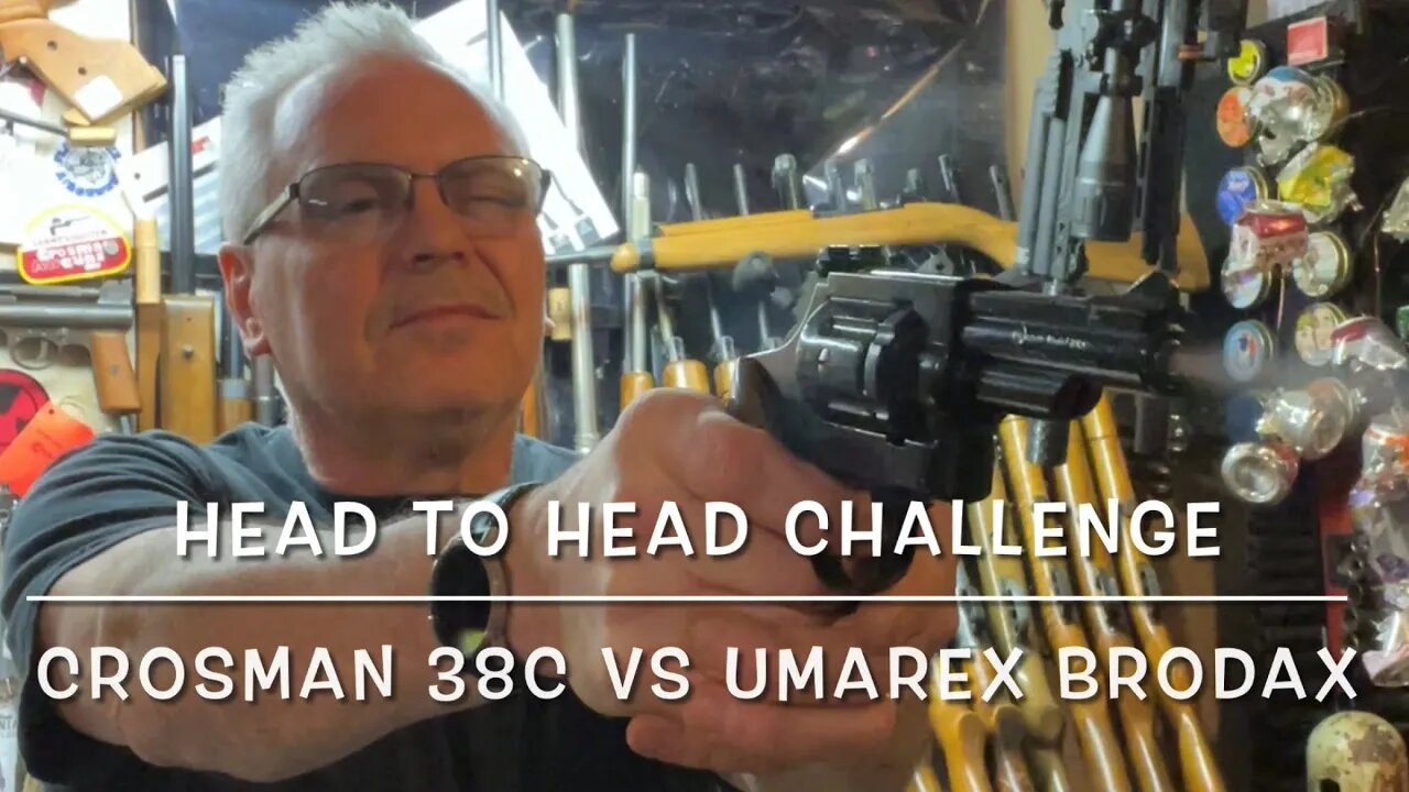 Head to head challenge. Crosman 38C vs Umarex Brodax .44 super magnum another new vs old!