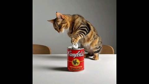 A cat drops a can of food on the floor to open it 😼😼