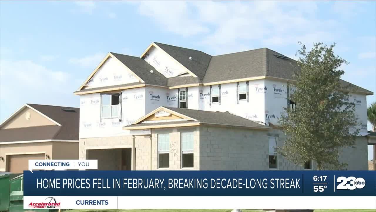 Home prices fell in February, breaking decade-long streak