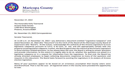 Maricopa County BOS Responds To AZ Senate Subpoena