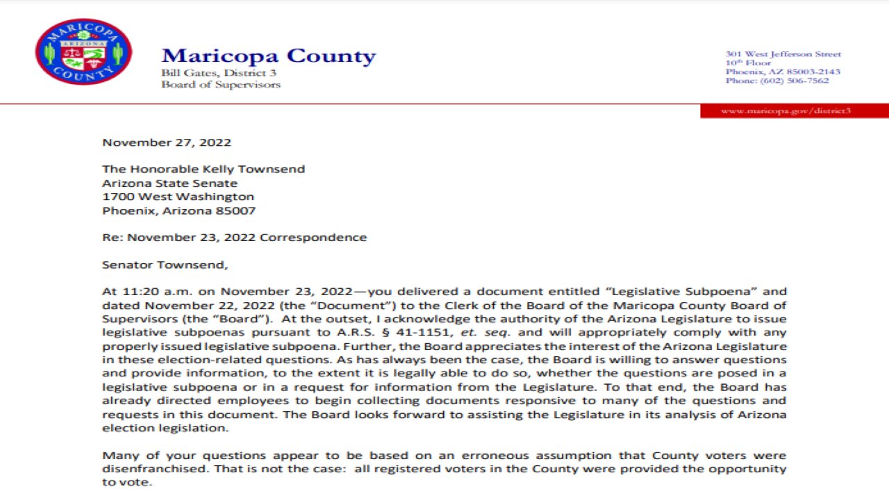 Maricopa County BOS Responds To AZ Senate Subpoena