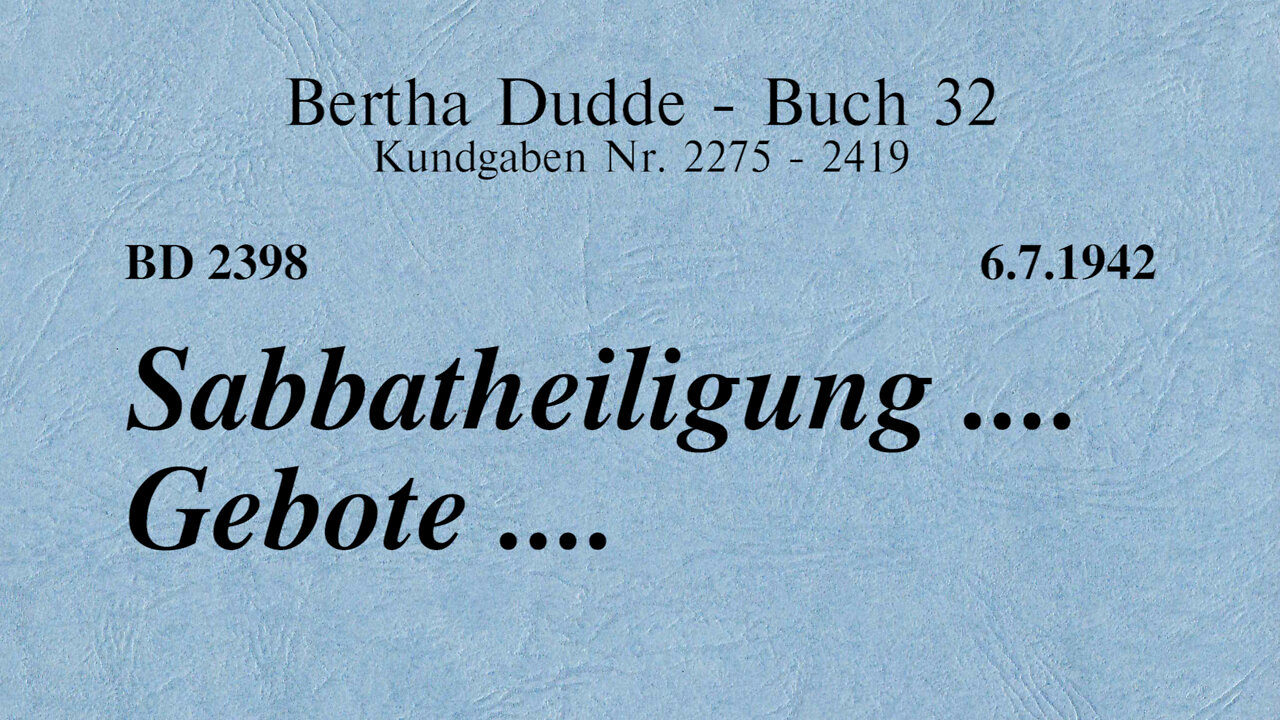 BD 2398 - SABBATHEILIGUNG .... GEBOTE ....