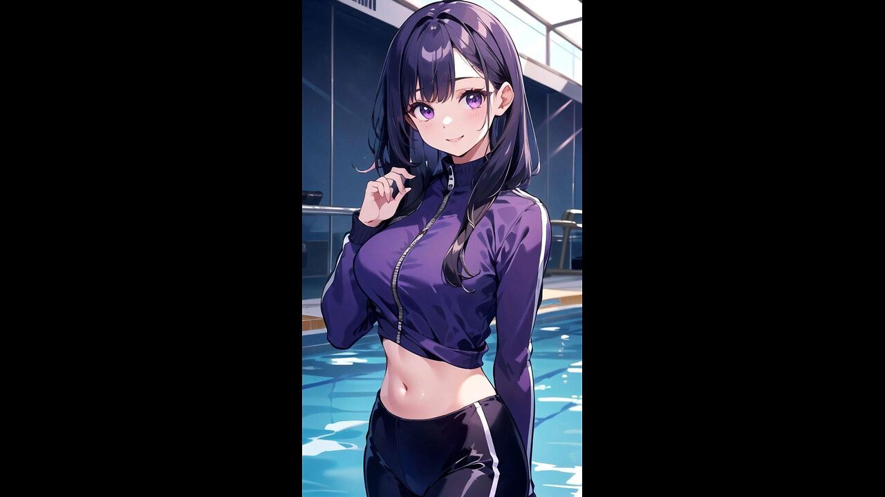 AI Lookbook Anime Beauty - Sexy Water Leggings and Cropped Swimsuit Jacket Girl In The Swimming Pool