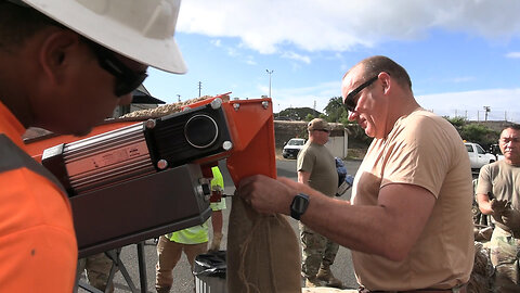 Joint Task Force-Red Hill personnel assemble sandbags in preparation for a Defueling exercise