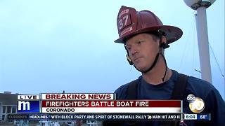 Firefighters battle boat fire