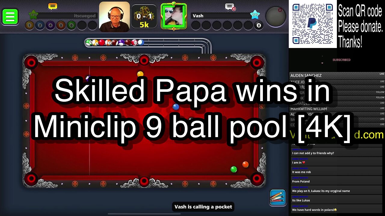 Skilled Papa wins in Miniclip 9 ball pool [4K] 🎱🎱🎱 8 Ball Pool 🎱🎱🎱