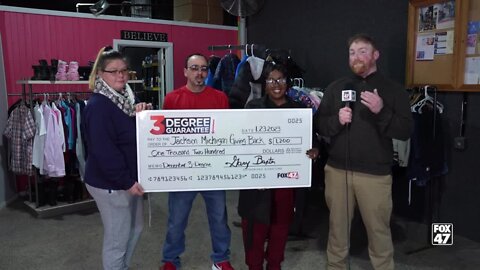 3 Degree Guarantee check presentation to Jackson Michigan Giving Back to the Community