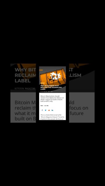 WHY BITCOINERS MUST RECLAIM THE MAXIMALISM LABEL #cryptoshortsalerts #bitcoin #viral #trending