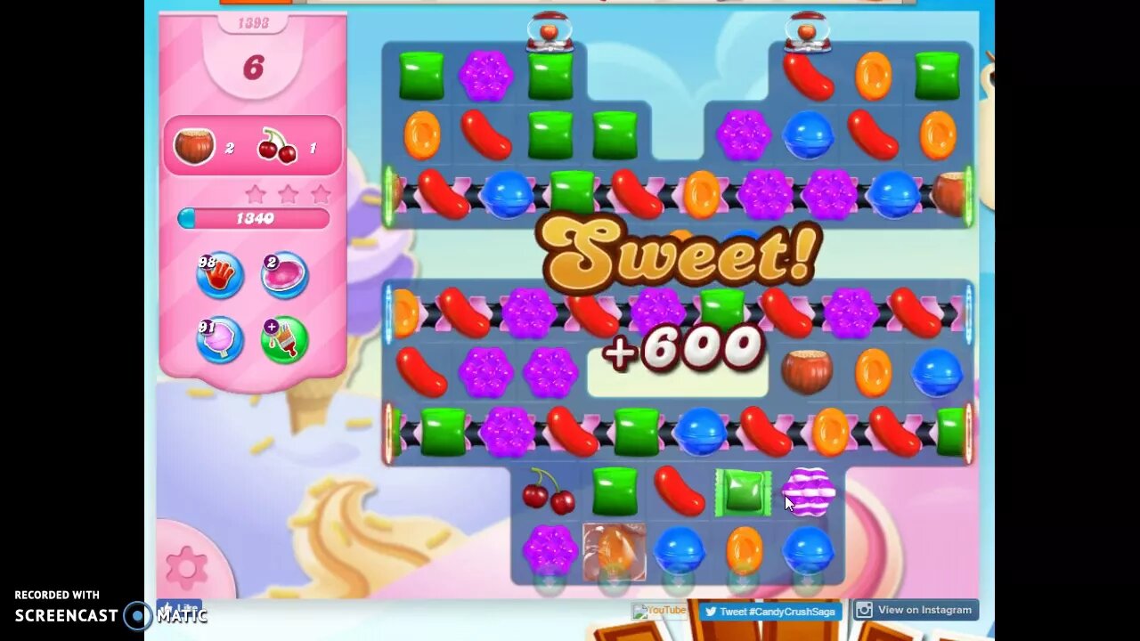 Candy Crush Level 1393 Audio Talkthrough, 1 Star 0 Boosters