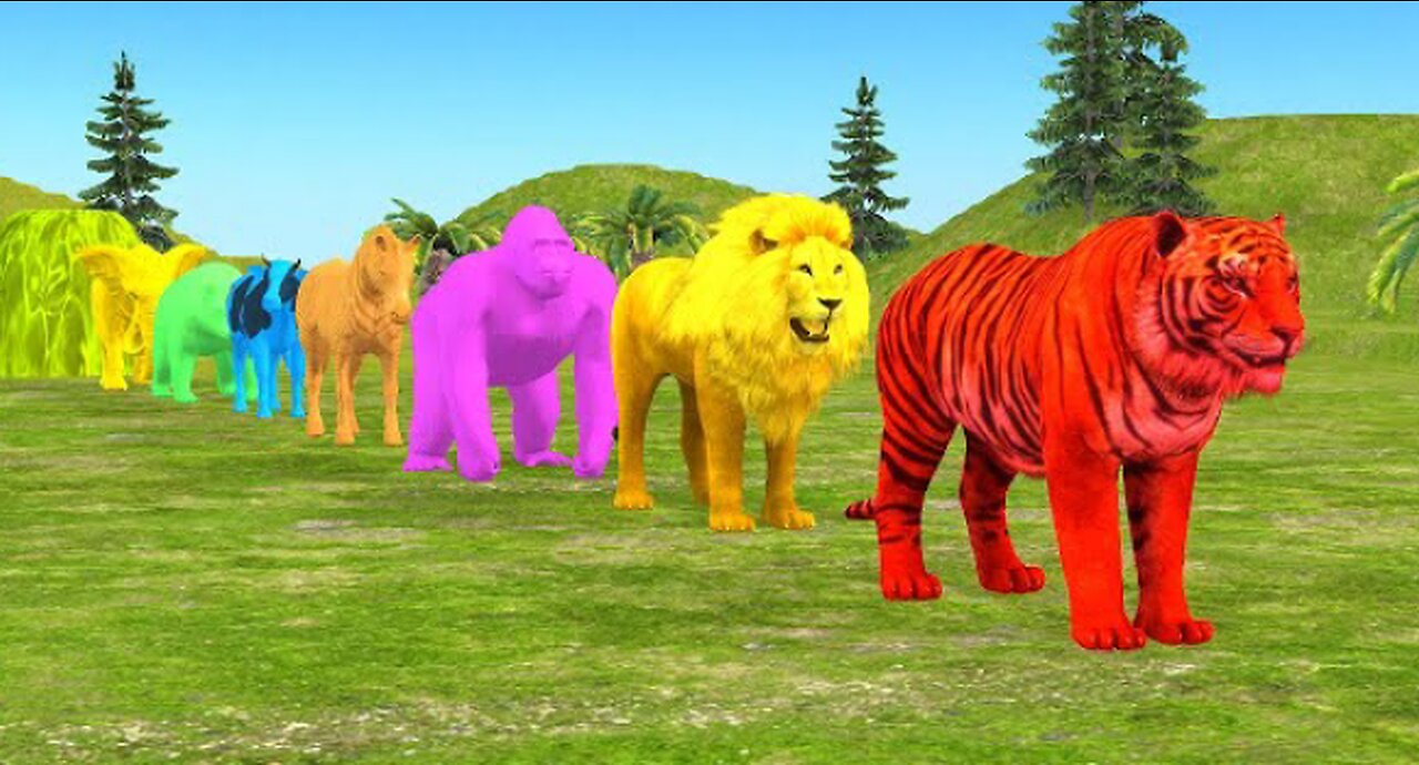 Paint Animals Gorilla Cow Tiger Lion Elephant Fountain Crossing Animal Game