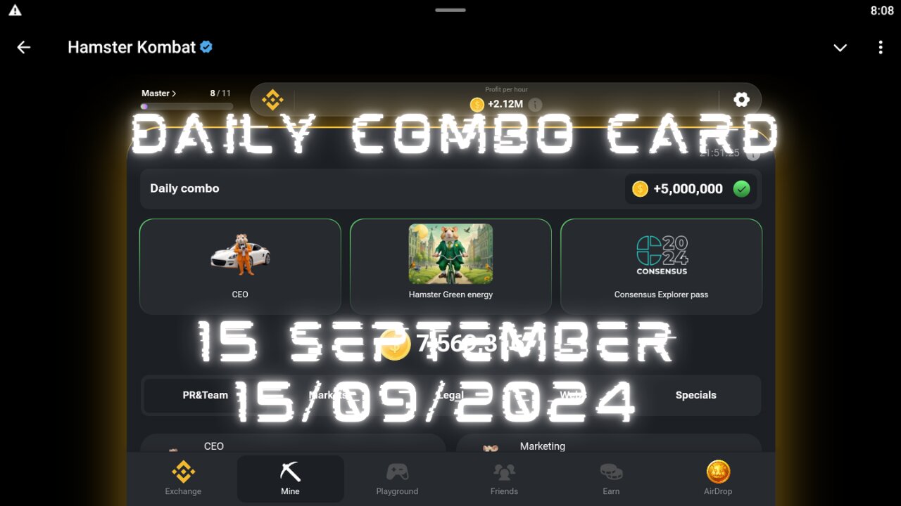 HAMSTER KOMBAT DAILY COMBO CARD ✅ 15 SEPTEMBER ✅ DAILY COMBO CARD ✅ #hamsterkombat #combocardstoday