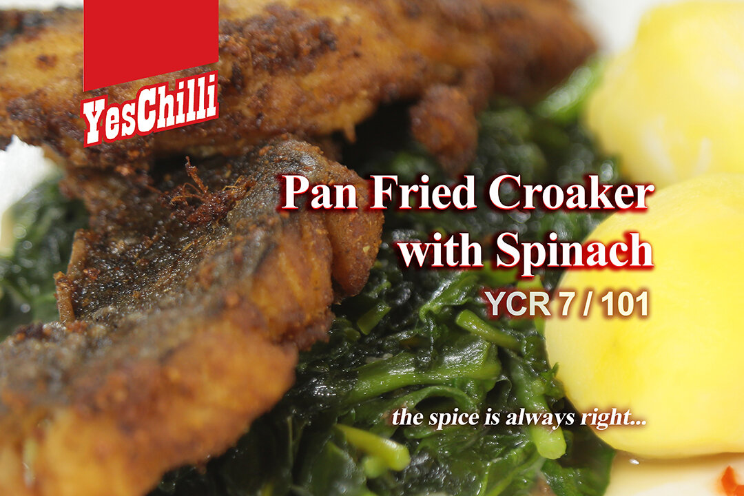 Pan Fried Croaker with Spinach