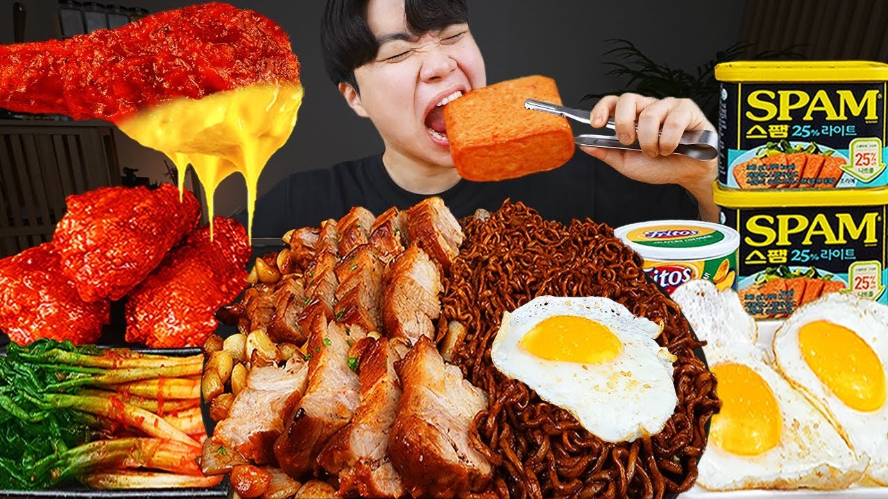 ASMR MUKBANG |Fried Chicken ,black bean noodles,kimchi,boiled pork,Korean eating sound!