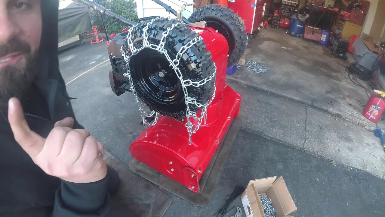 Yard Machines 243cc 28" Snowblower Build P2: HOW TO INSTALL TIRE CHAINS ON A SNOWBLOWER DA END