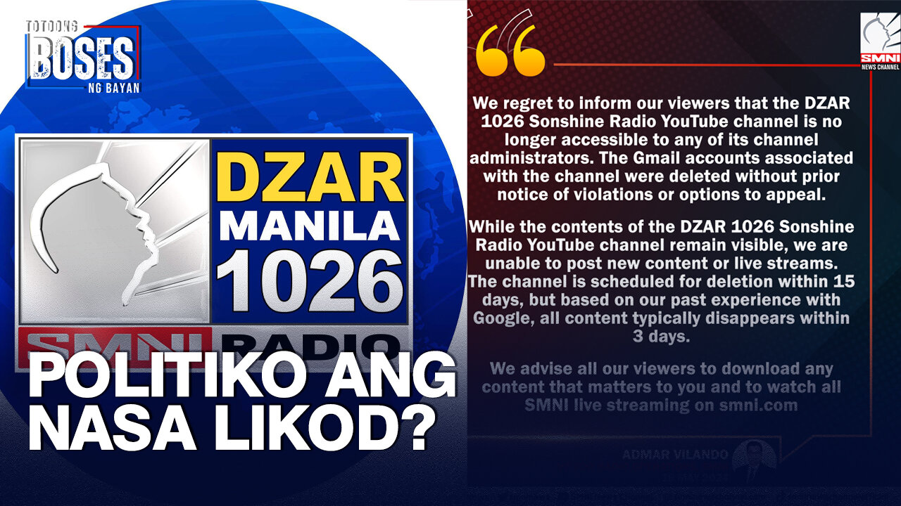 Pag-take down ng YouTube account ng DZAR, nagkataon lang ba o may politikong nasa likod nito?