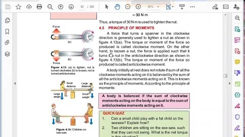 PHYSICS | Class 8th | CH#4 | Principle of moments & Quick Quiz Pag#92