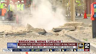 Steam pipe explodes on Eutaw Street in Baltimore