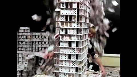 World's Largest Card Stack...Falls Over