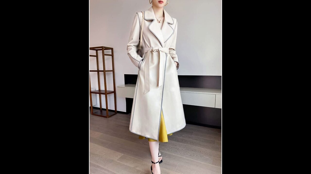 Spring Autumn Long Faux Leather Trench Coat for Women Clothing (Color : A, Size : L Code)