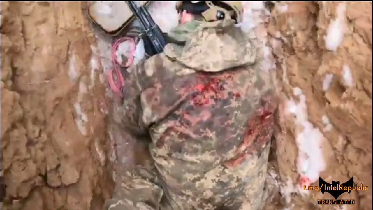 POV camera in the trenches, dead Ukrainian soldiers and wounded scream in agony