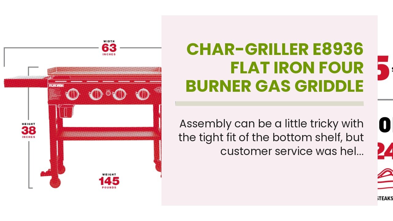 Char-Griller E8936 Flat Iron Four Burner Gas Griddle Grill, Black Extra Large