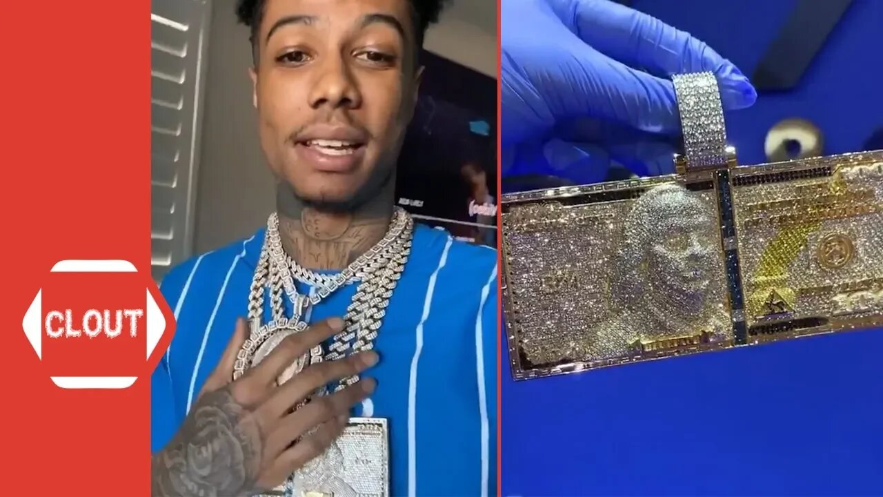 Blueface Shows Off His New $300K 'One Hundred-Dollar Bill' Custom Diamond Chain!