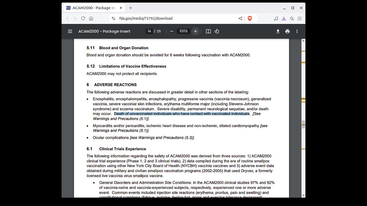 CAM2000 smallpox/monkeypox vaccine -Death of unvaccinated from the vaccinated