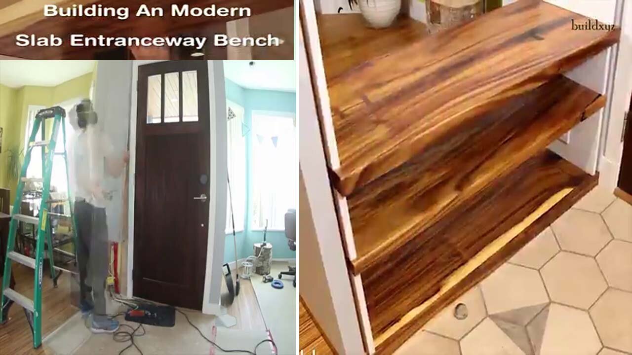 Amazing Extremely Creative build a modern slab entranceway bench Woodwork Idea From Discarded Wood