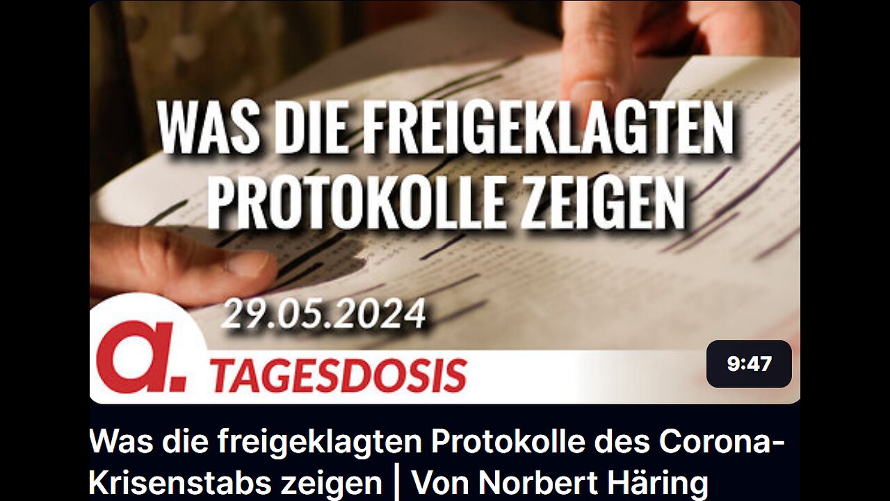 May 29, 2024..🇪🇺👉APOLUT-TAGESDOSIS👈🇪🇺..🥇..🇩🇪🇦🇹🇨🇭🇪🇺 ..☝️🧠.. Was die freigeklagten Protokolle des Corona-Krisenstabs zeigen ｜ Von Norbert Häring