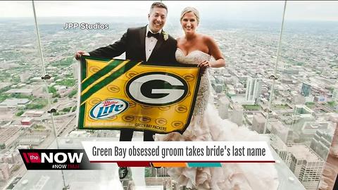 Green Bay obsessed groom takes his wife's last name