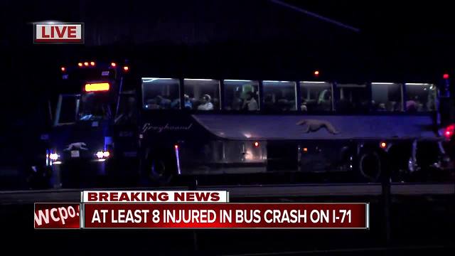 At least 8 injured when 2 Greyhound buses, semitrailer crash on Interstate 71