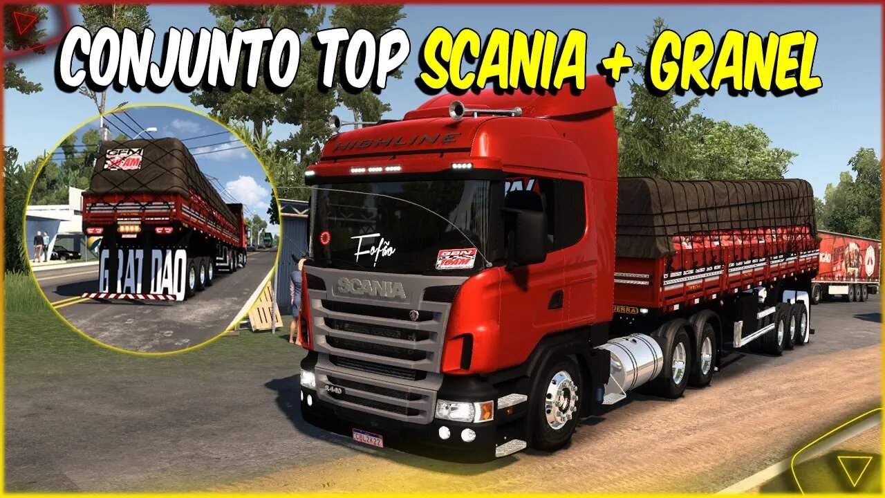 CONJUNTO TOP SCANIA HIGHLINE R440 + REBOQUE GRANEL COM VÁRIAS CARGAS ETS2 1.46