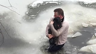 Man saves small dog from icy water off Ellicott Creek