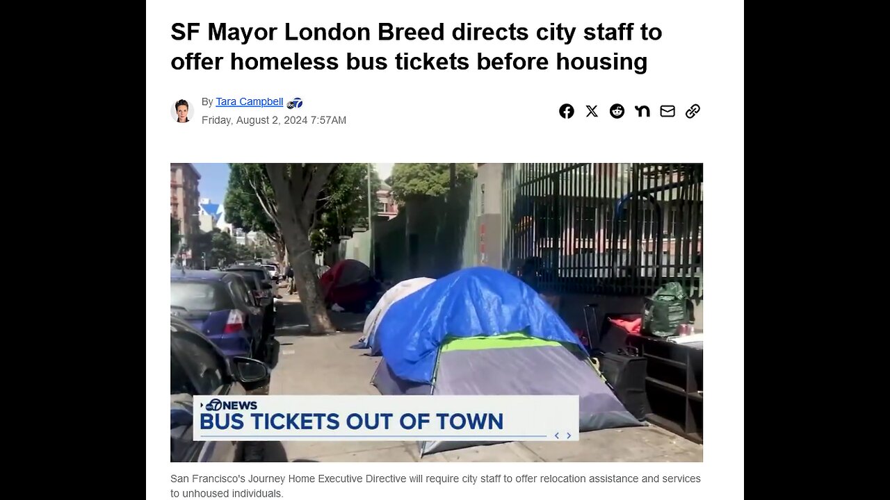 SF Mayor London Breed directs city staff to offer homeless bus tickets before housing