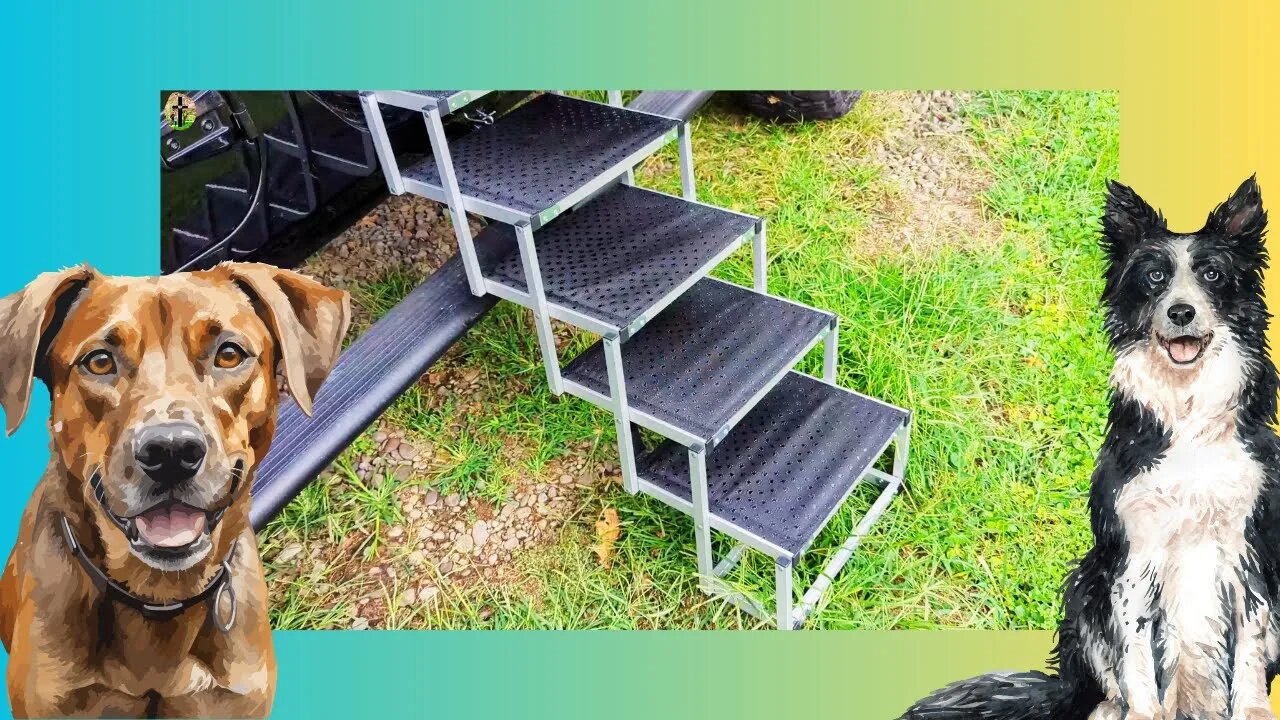 EHEYCIGA Foldable Dog Car Ramp for Large Dogs, Portable Dog Steps for SUV, Aluminum Dog Stairs