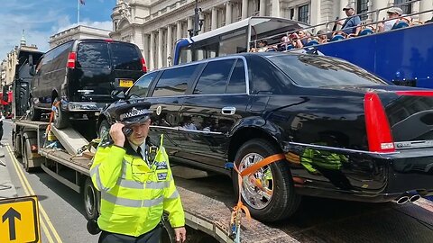 One of Joe Bidens cars recovered towed away and pulled over by police at horse guards 😆 🤣 😂