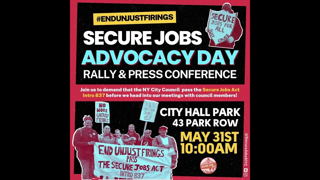 #securejobsnyc #endunjustfirings rally city Hall Park 5/31/23 hosted by SecureJobsNYC Brad Lander