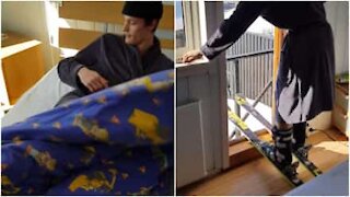 Dal letto alla pista da sci, ancora in pigiama!