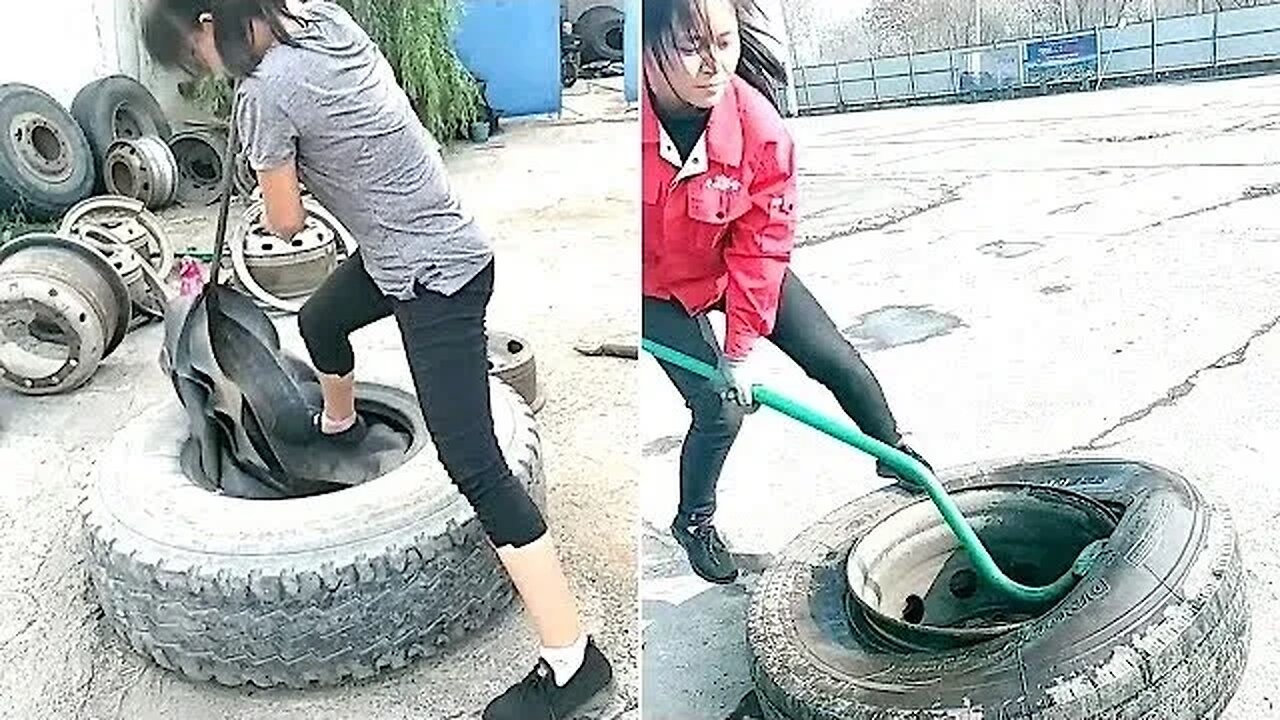 Amazing Strong Woman Changes Truck Tires