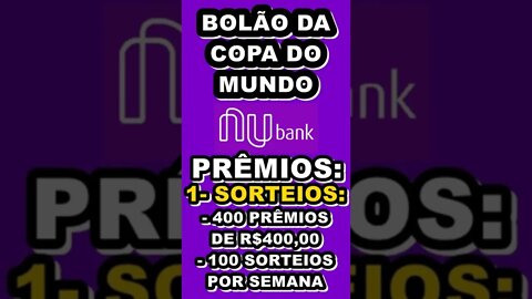 Nubank está sorteando viagens pra Copa e lançando bolão gratuito da Copa (versão CELULAR)