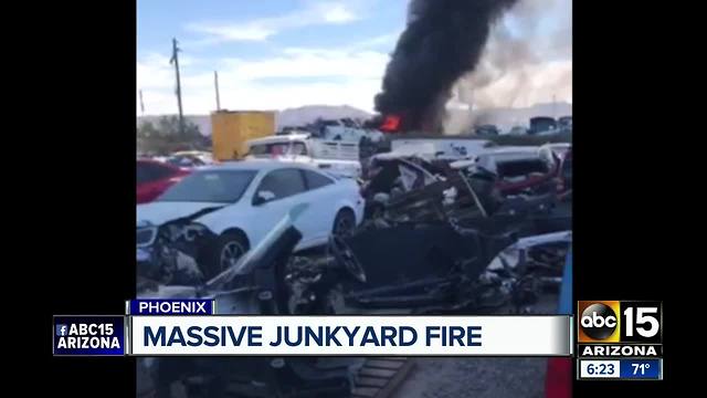 Massive junkyard fire sparked in south Phoenix Monday