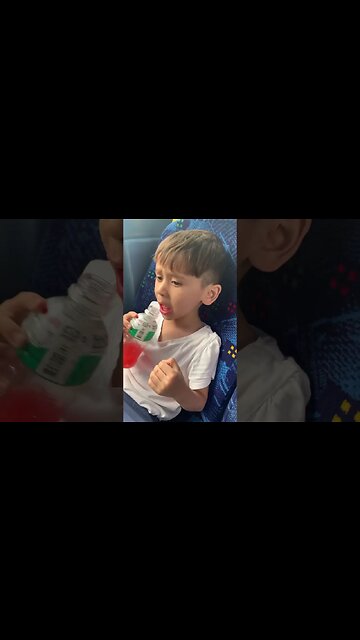 Baby boy has a new haircut and drinks his favourite drink in the bus