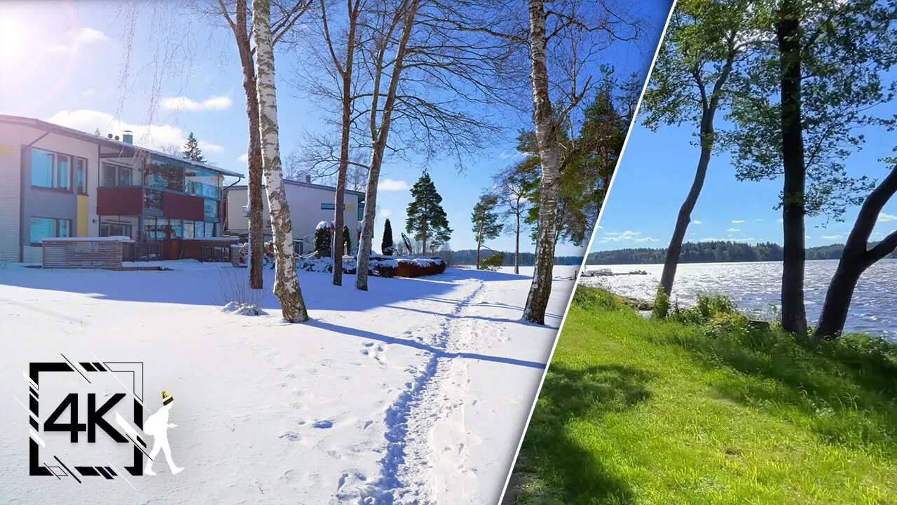 Dazzling Snow Walk with Transition to Summer, Lohja, Finland 4K