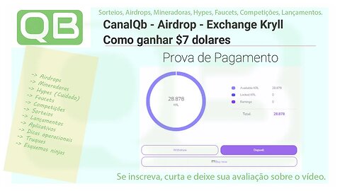 CanalQb - Airdrop - Exchange Kryll - Como ganhar $7 em KRL para usar como quiser