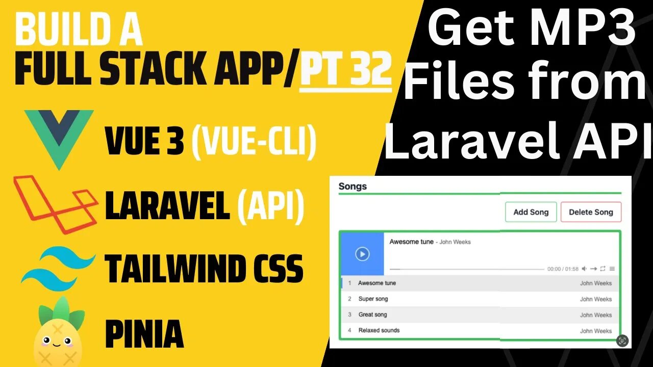 Get MP3 Files from Laravel API | Pinia | Vue 3 | Axios | Laravel 9 | Vue CLI | Pt 32