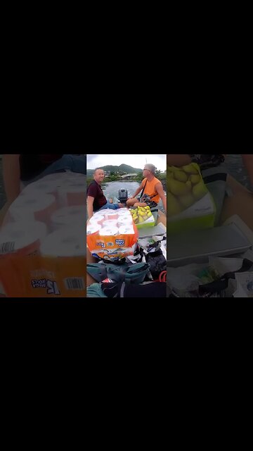 Getting groceries into our boat using our dinghy! #shorts