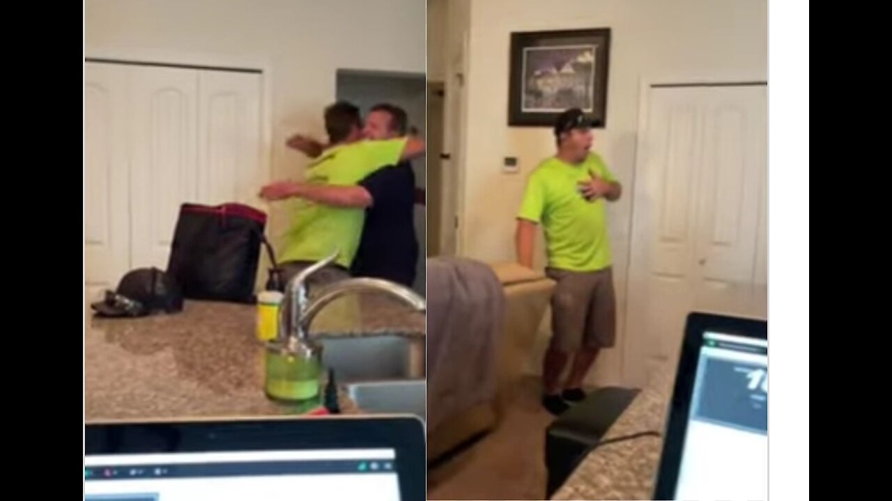 Dad's homecoming surprise totally shocks his son