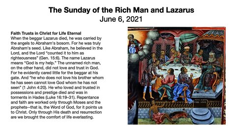 The Sunday of the Rich Man and Lazarus - June 6, 2021